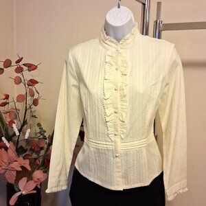NWT Women's Light Yellow Long Sleeve Blouse Ruffle Pleated Top 6 S
